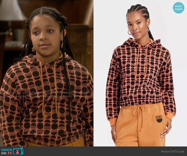 Black History Month Elastic Geometric Patterned Hoodie Pullover Sweatshirt worn by Maya Upshaw (Journey Christine) on The Upshaws