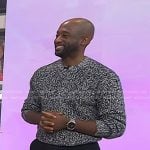 Mikel Welch’s black space dye knit sweater on Today