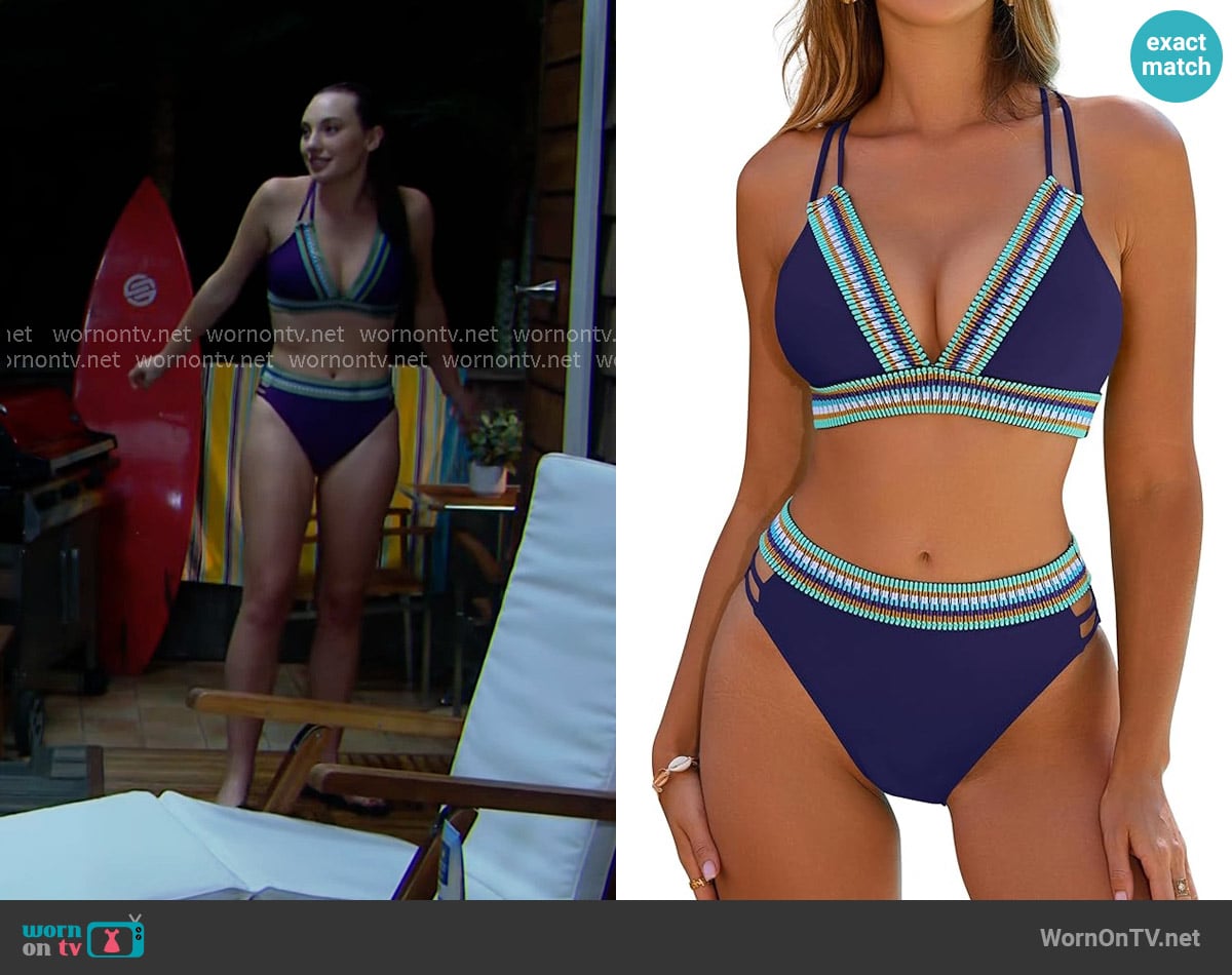 Blooming Jelly High Waisted Bikini Set in Dark Blue worn by Melissa Dylan (Sydney Bullock) on The Bold and the Beautiful
