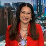 Morgan’s blue floral button down blouse on NBC News Daily