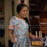 Aaliyah’s blue floral short sleeve pajama on The Upshaws