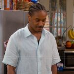 Hector’s blue palm print shirt on The Upshaws