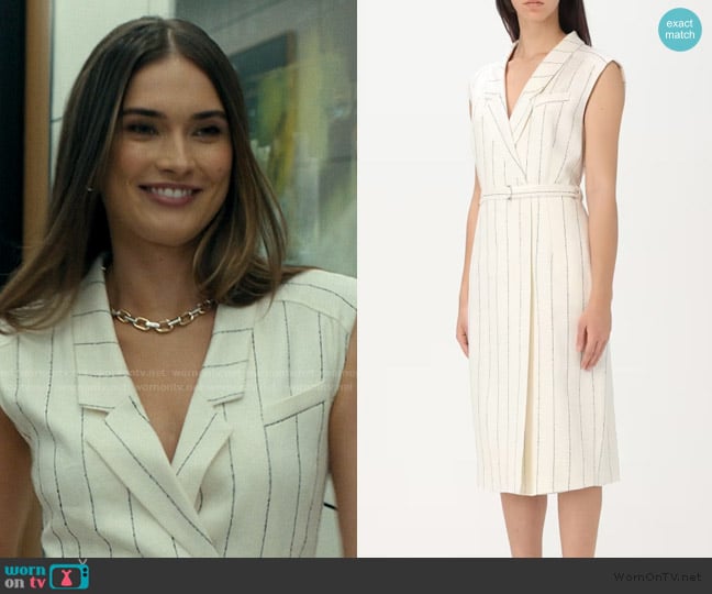 BOSS Drupe Pinstripe Linen Blend Dress worn by Rebecca Falcone (Kayla Wallace) on Landman