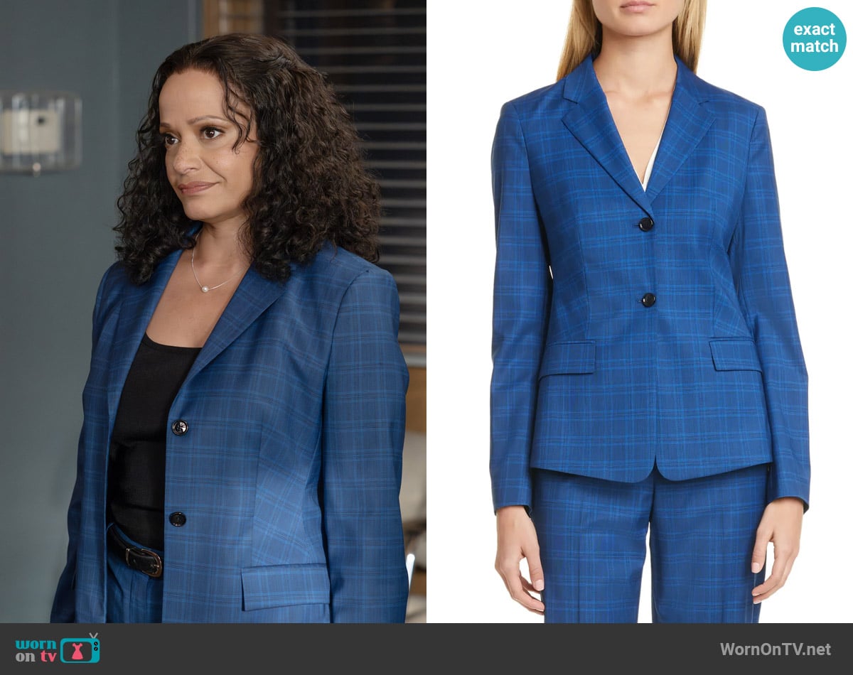BOSS Jatinda Glen Check Wool Suit Jacket worn by Selena (Judy Reyes) on High Potential