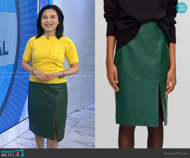 Boss Slim-fit Pencil Skirt in Grained Leather worn by Vicky Nguyen on Today