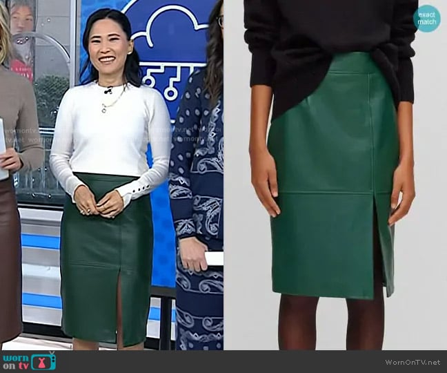 Boss Slim-fit Pencil Skirt in Grained Leather worn by Vicky Nguyen on Today