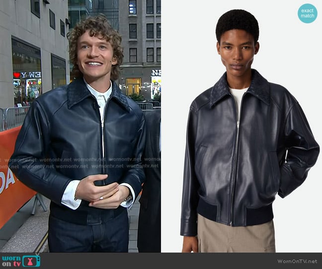 Bottega Veneta Leather Blouson in Navy worn by Connor Storrie on Today