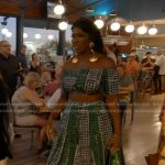 Bozoma’s green printed stripe top and skirt on The Real Housewives of Beverly Hills