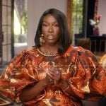 Bozoma’s metallic puff sleeve confessional dress on The Real Housewives of Beverly Hills