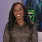 Brittany’s khaki brown leather shirtdress on Good Morning America