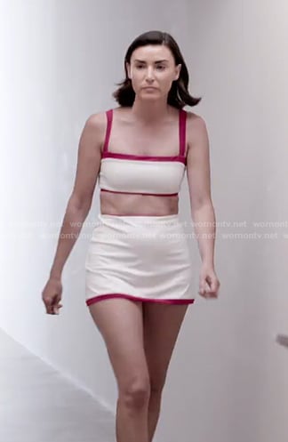 Bronwyn’s white crop top and mini skirt on The Real Housewives of Salt Lake City