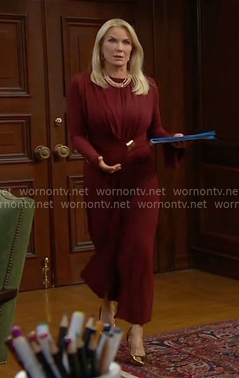Brooke’s red long sleeved maxi dress on The Bold and the Beautiful