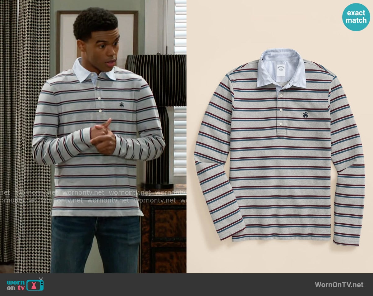 Brooks Brothers Golden Fleece® Stretch Supima® Long-Sleeve Oxford Collar Polo Shirt worn by Tyrell Richardson (Jaden Lucas Miller) on Beyond the Gates