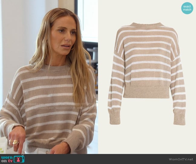 Brunello Cucinelli Silk-Blend Striped Knit Crewneck with Paillette Detail worn by Dorit Kemsley on The Real Housewives of Beverly Hills