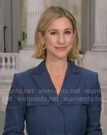 Caitlin Huey Burns’s blue jacket with pockets on CBS Mornings