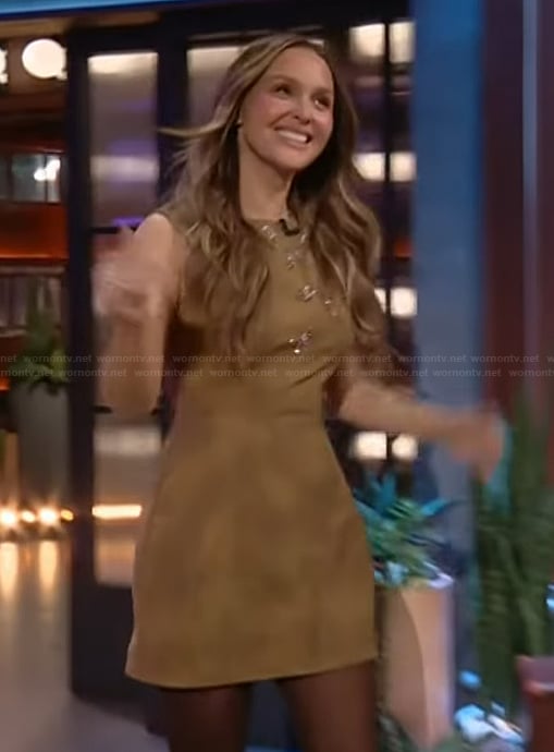 Camilla Luddington's suede embellished mini dress on The Kelly Clarkson Show