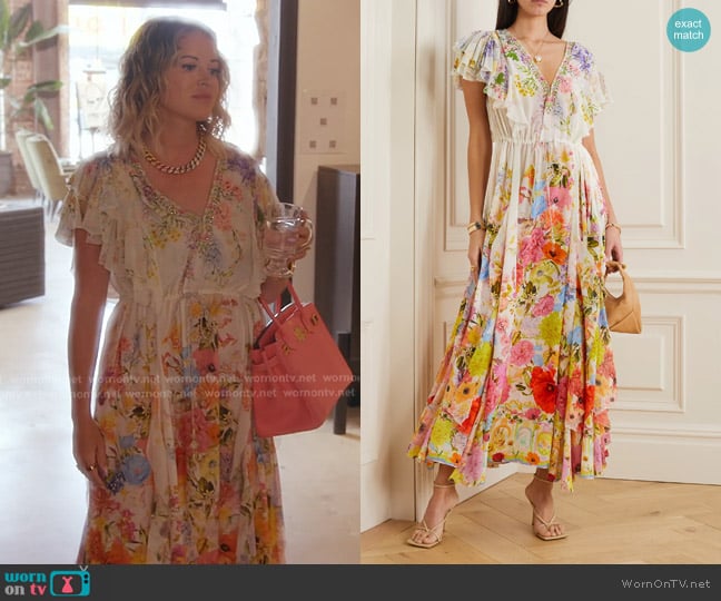 Camilla Ruffled Floral-print Silk Midi Dress worn by Amanda Frances on The Real Housewives of Beverly Hills