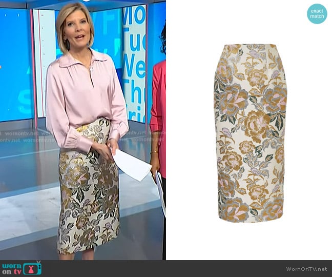 Carolina Herrera Brocade Midi Skirt worn by Kate Snow on NBC News Daily