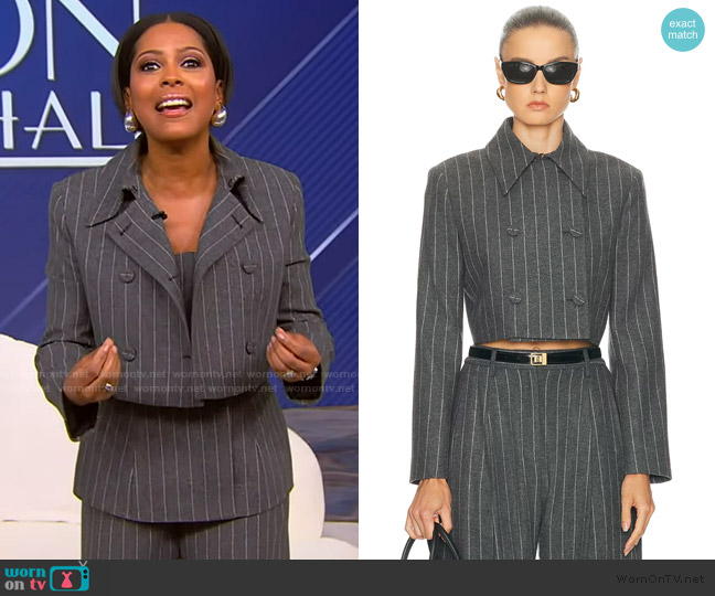 Carolina Herrera Cropped Double Breasted Pinstripe Jacket worn by Tamron Hall on Tamron Hall Show