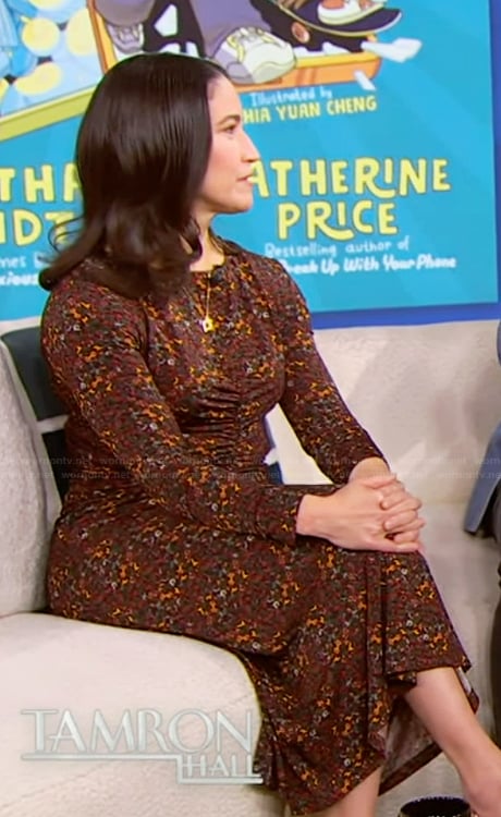 Catherine Price’s floral print ruched dress on Tamron Hall Show
