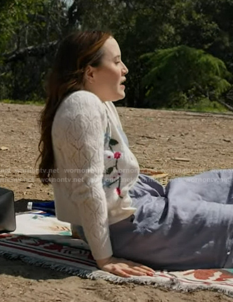 Cecilia’s floral embroidered cardigan on 9-1-1