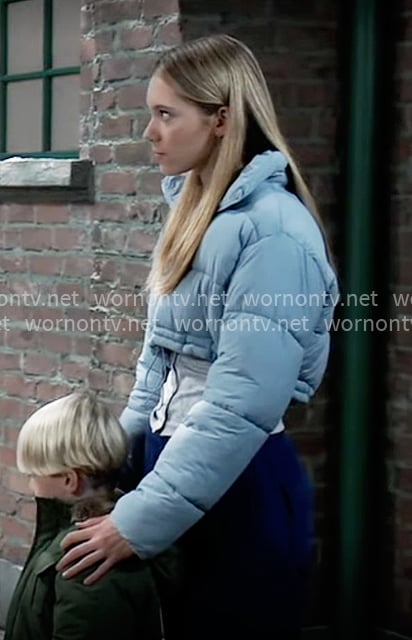 Charlotte’s blue cropped puffer jacket on General Hospital