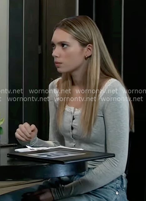 Charlotte's grey lace-trim top on General Hospital