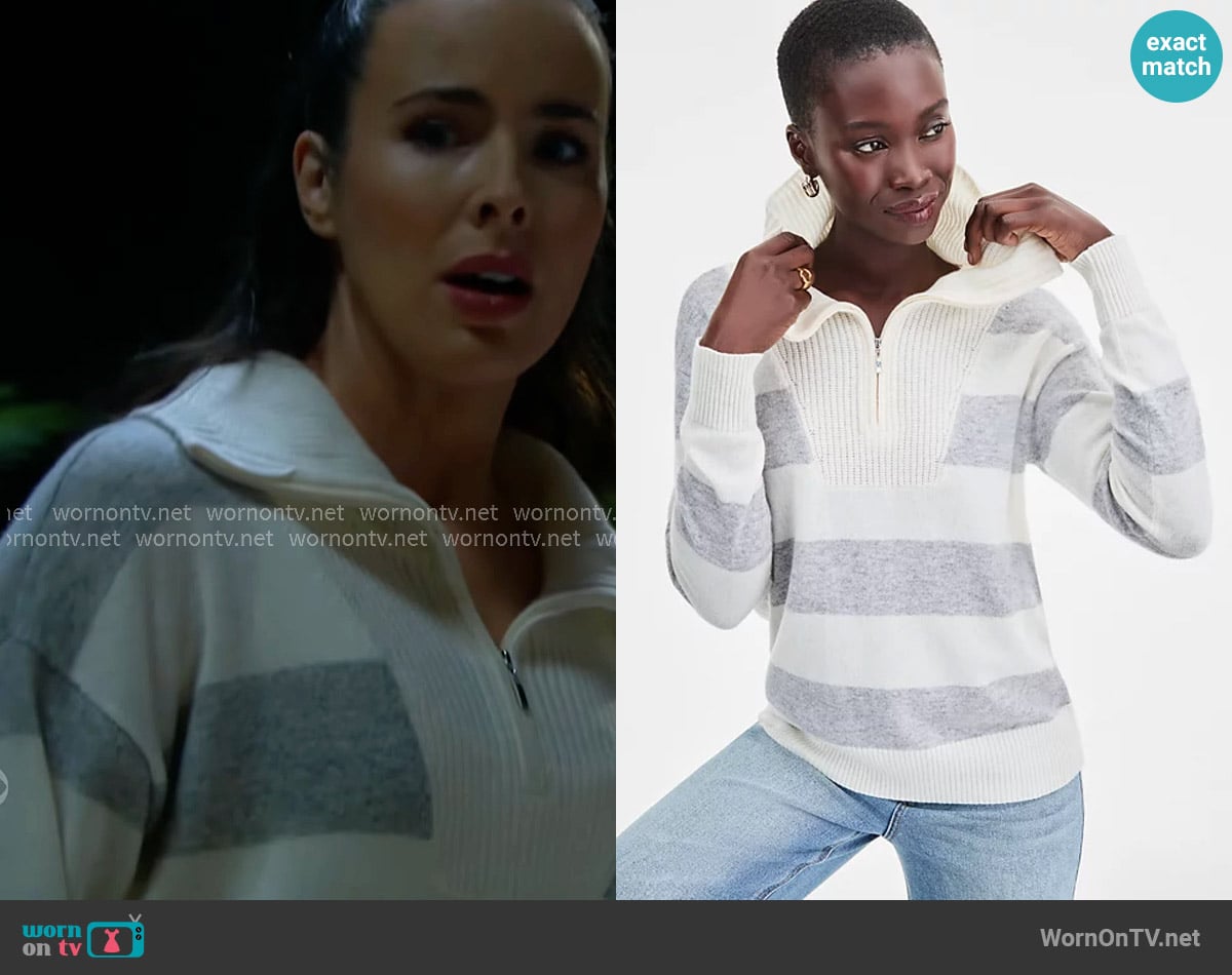 Charter Club 100% Cashmere Rugby Stripe Sweater worn by Ivy Forrester (Ashleigh Brewer) on The Bold and the Beautiful