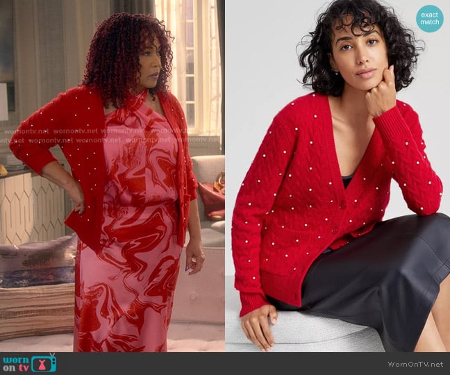 Charter Club Cashmere Embellished Textured Cardigan worn by Althea Turner (Kym Whitley) on The Upshaws