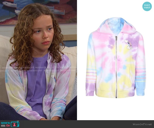 Chaser Rainbow Stripe Girls Zip Up Hoodie worn by Rachel Black (Alice Halsey) on Days of our Lives