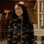 Aaliyah’s black leopard print onesie on The Upshaws