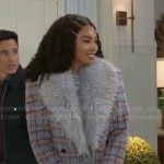 Chelsea’s plaid coat with fur collar on Beyond the Gates