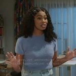 Chelsea’s blue fluffy top and sparkly jeans on Beyond the Gates