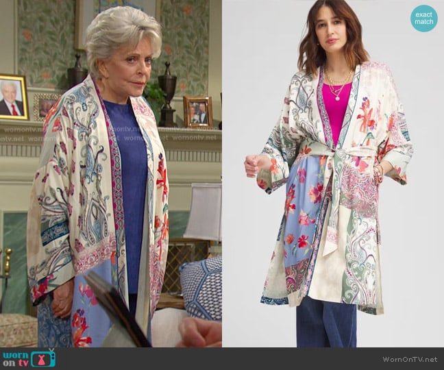Chico's Fully Lined Long Silk Kimono worn by Julie Olson Williams (Susan Seaforth Hayes) on Days of our Lives
