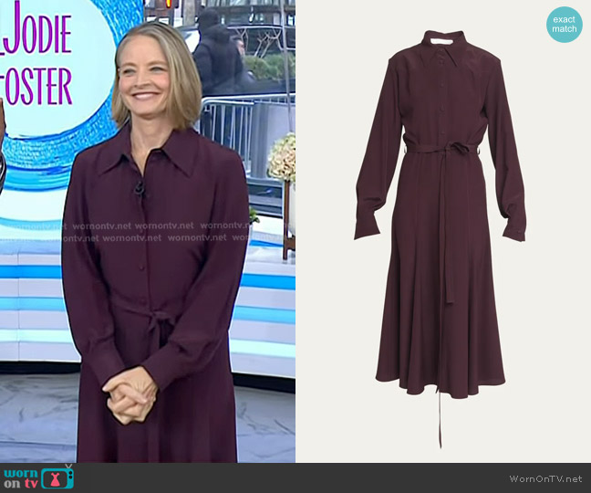 Chloe Button Down Crepe Belted Midi Dress worn by Jodie Foster on Today