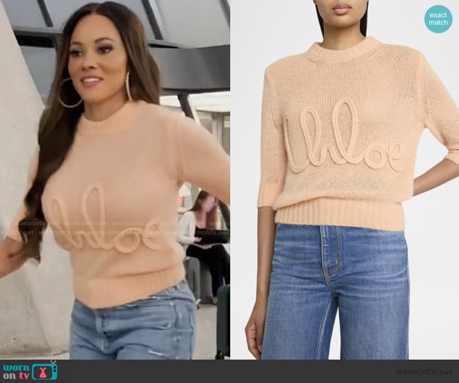 Chloe Logo Wool-Silk Sweater worn by Ashley Darby on The Real Housewives of Potomac