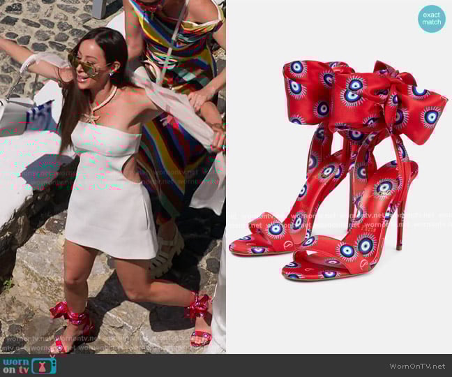 Angie’s red print heel sandals on RHOSLC Angie’s red print heel sandals on RHOSLC