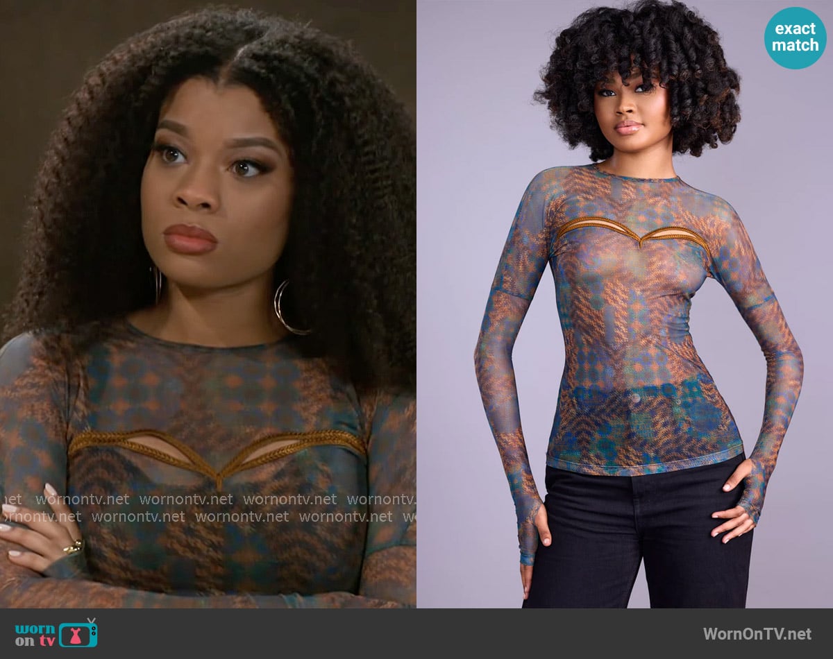 Christie Brown Nasri Top worn by Eva Thomas (Ambyr Michelle) on Beyond the Gates