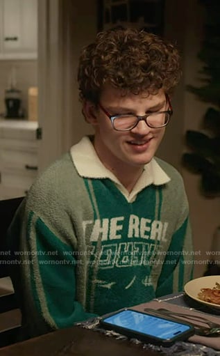 Christopher’s green print fleece polo sweater on 9-1-1