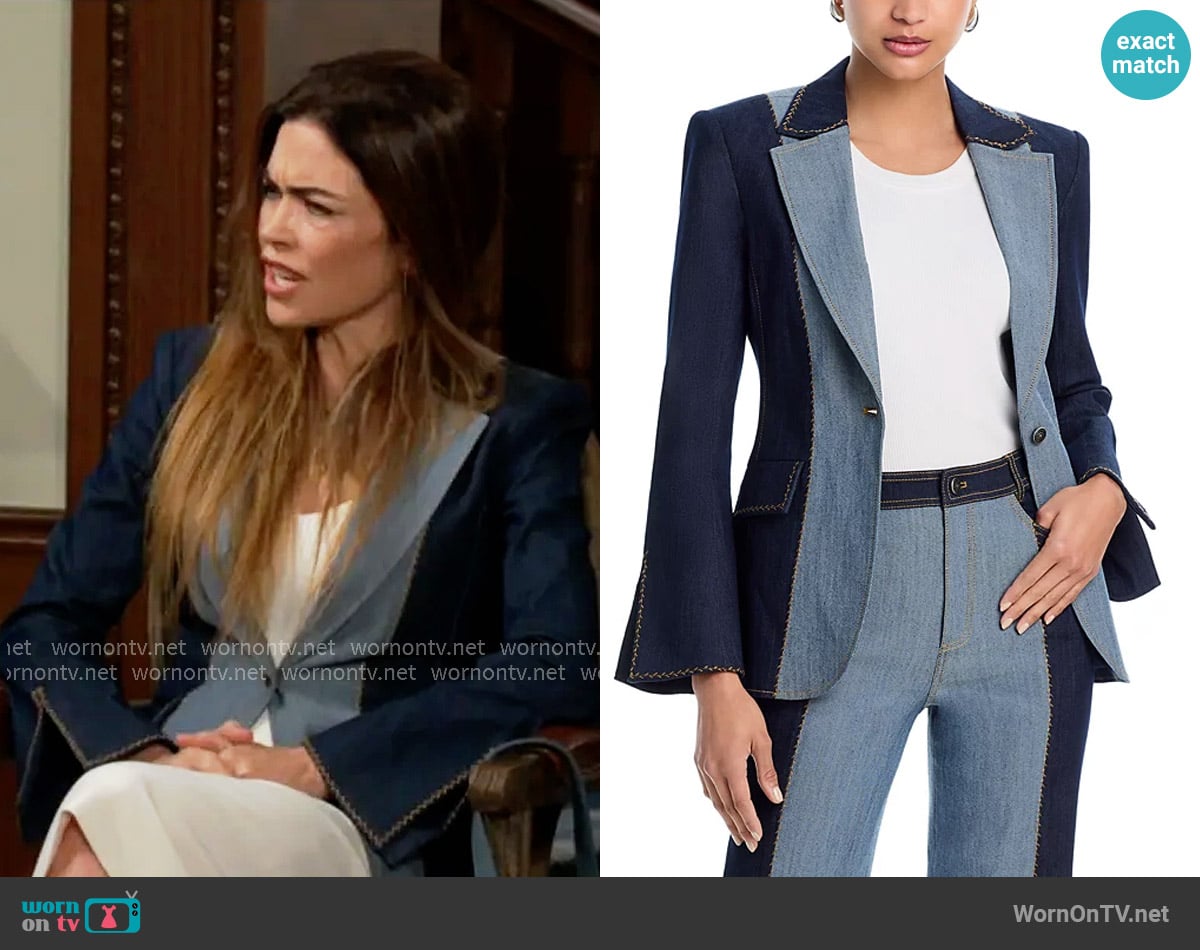 Cinq a Sept Contrast Sallie Jacket worn by Victoria Newman (Amelia Heinle) on The Young and the Restless