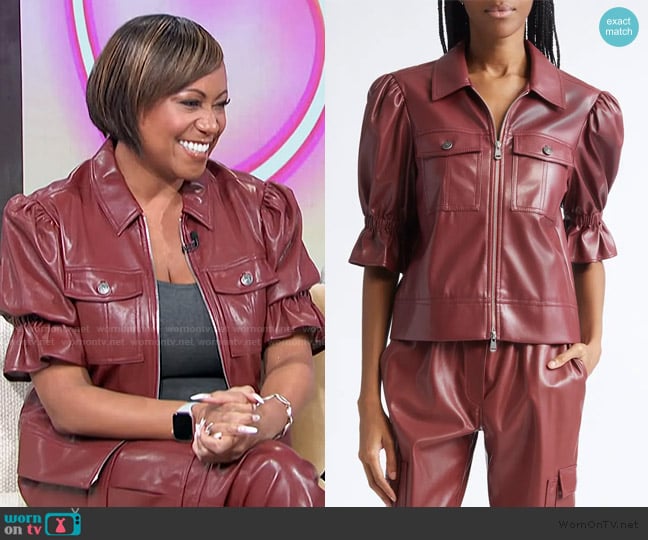 Monique’s burgundy leather jacket on Access Hollywood