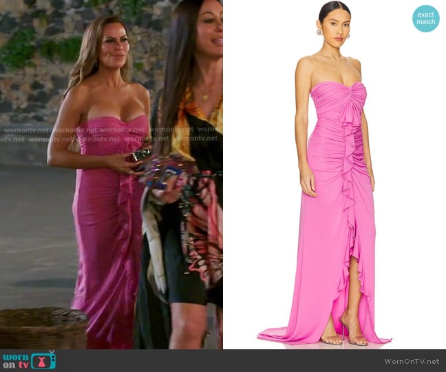 Cinq a Sept Jennette Gown in Calla Lily worn by Britani Bateman on The Real Housewives of Salt Lake City