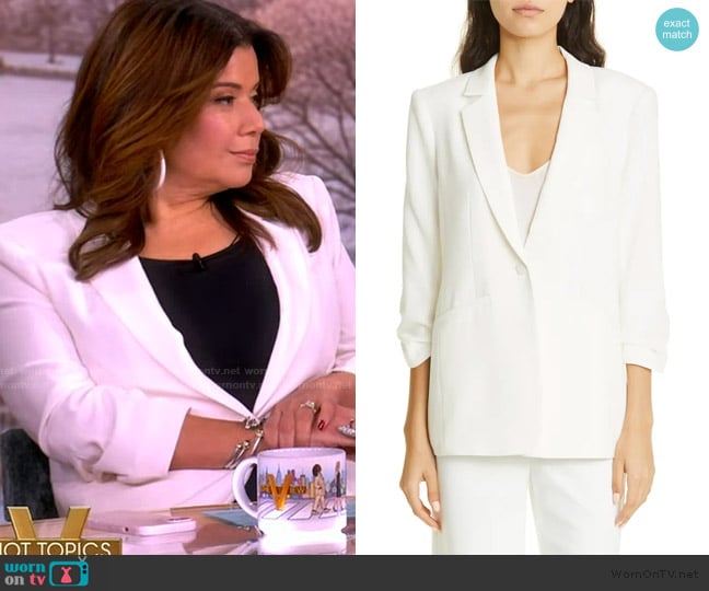 Cinq a Sept Khloe Ruched Sleeve Blazer worn by Ana Navarro on The View