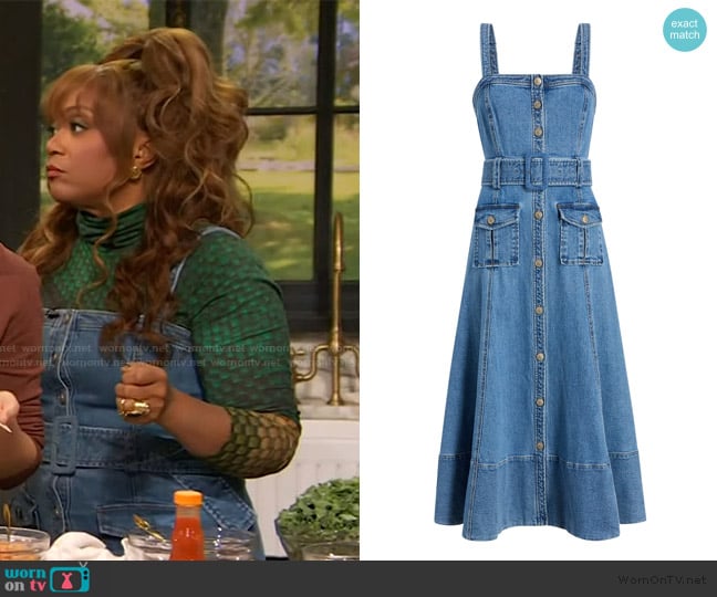 Cinq a Sept Vega Jean Dress worn by Sunny Anderson on The Drew Barrymore Show