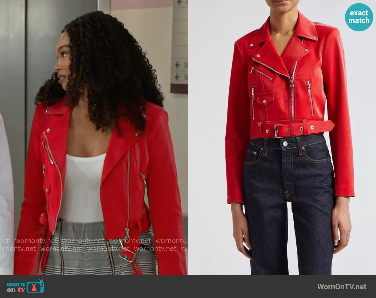 Cinq a Sept Zoe Jacket in Red Sangria worn by Chelsea Hamilton (RhonniRose Mantilla) on Beyond the Gates