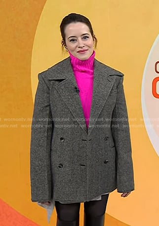 Claire Foy’s pink turtleneck sweater and grey blazer on Today
