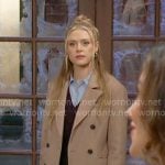 Claire's taupe coat and layered sweater dress on The Young and the Restless