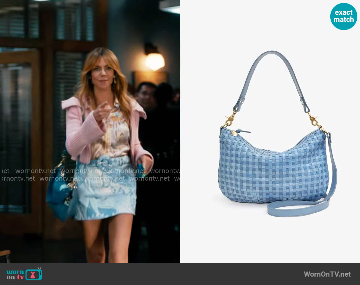 Clare V Moyen Messenger Bag in Light Blue Woven Checker worn by Morgan Gillory (Kaitlin Olson) on High Potential