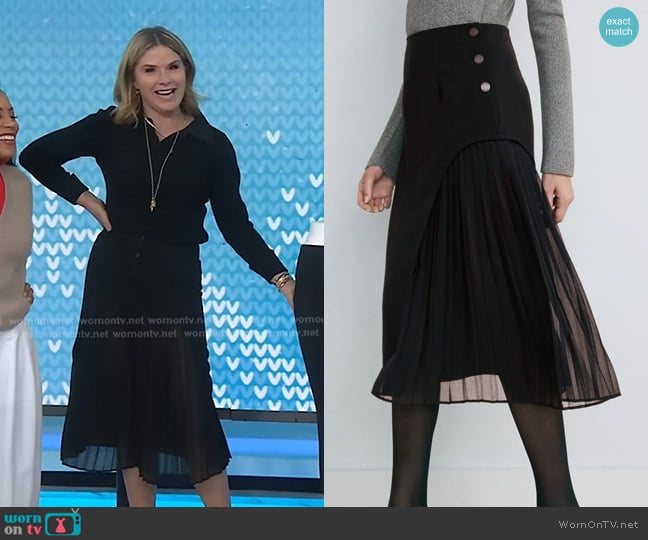 Claudie Pierlot Black Midi Skirt With Pleat Details worn by Jenna Bush Hager on Today