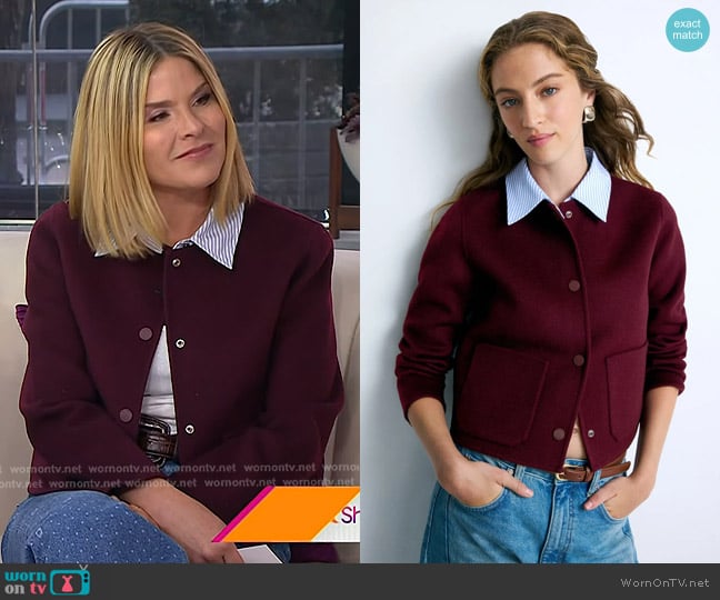 Claudie Pierlot Striped Collar Jacket in Burgundy worn by Jenna Bush Hager on Today
